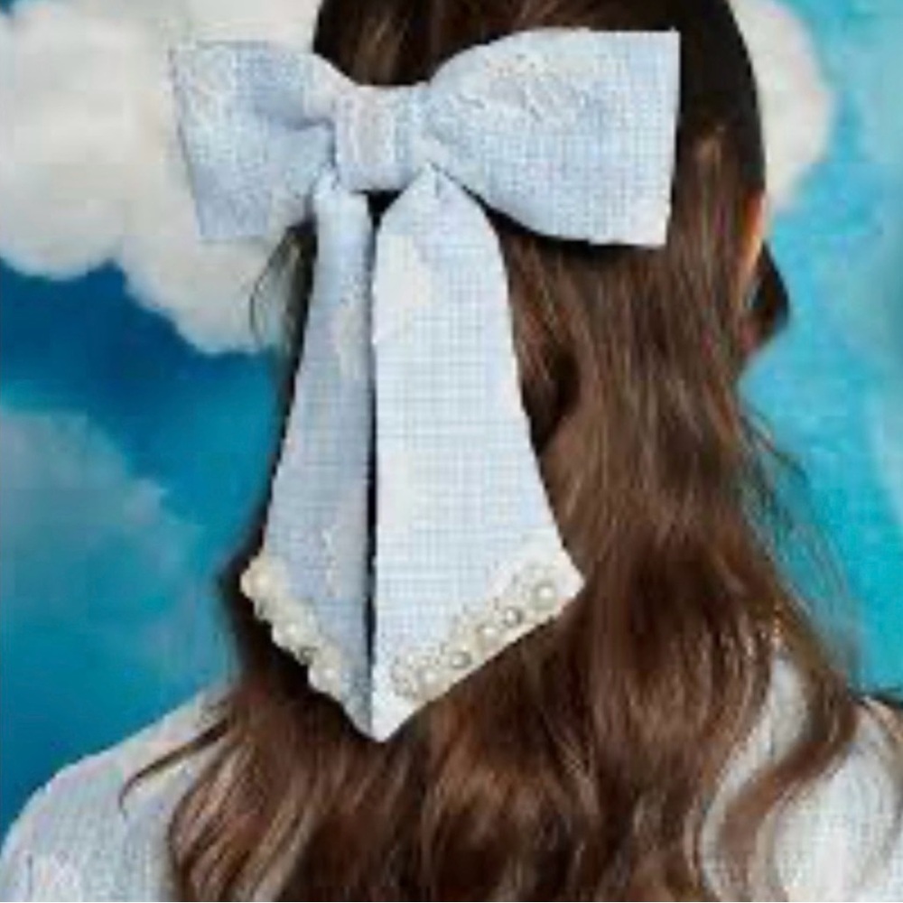 Chic Light Blue Hair Bow with Pearls